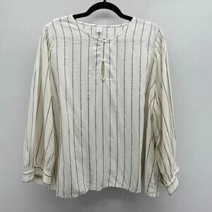 Old Navy Metallic-Stripe Smocked-Shoulder‎ Top in Cream/Black/Gold
